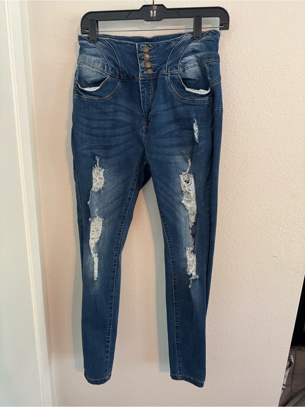 Wax Jean High-Rise Distressed Dark Blue Women's Jeans